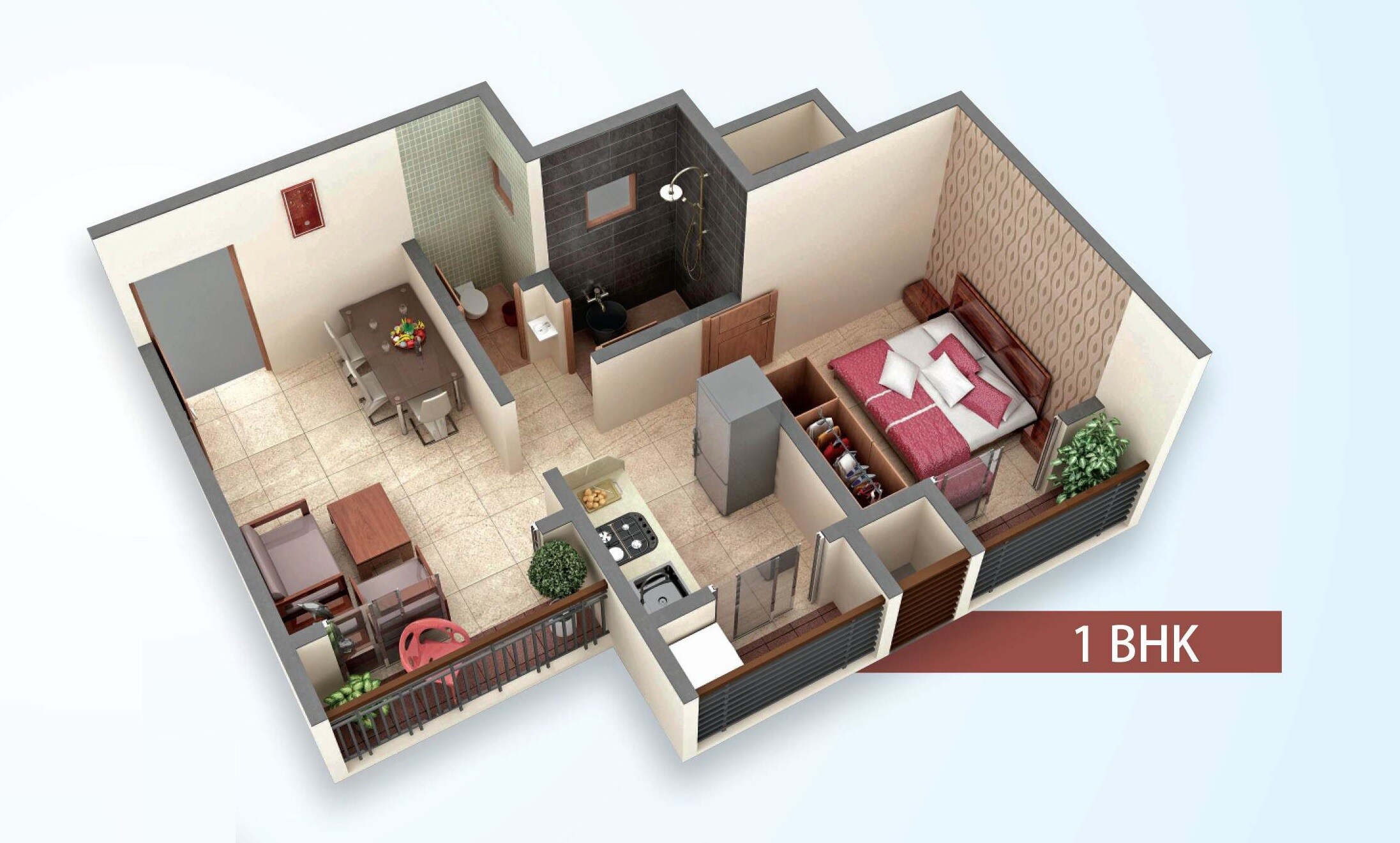 Floor plan of 1 BHK 308 Sq. Ft. Apartment in Dream Aashray Aanand Phase II, Thane