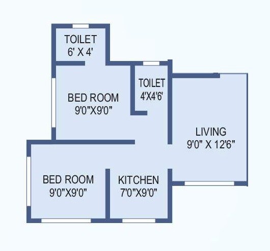 Floor plan of 2 BHK 320 Sq. Ft. Apartment in Dream Aashray Aanand Phase II, Thane