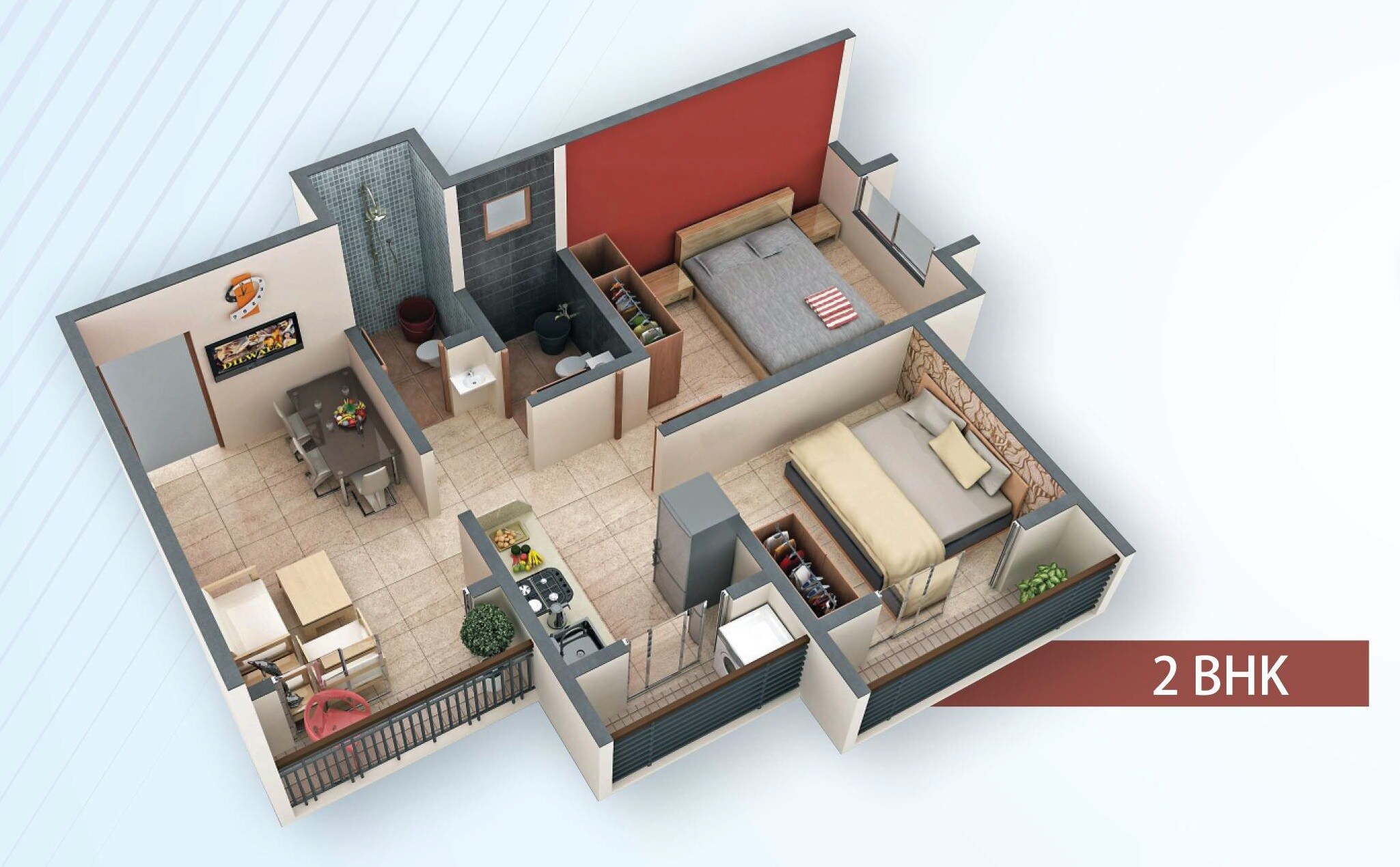 Floor plan of 2 BHK 393 Sq. Ft. Apartment in Dream Aashray Aanand Phase II, Thane
