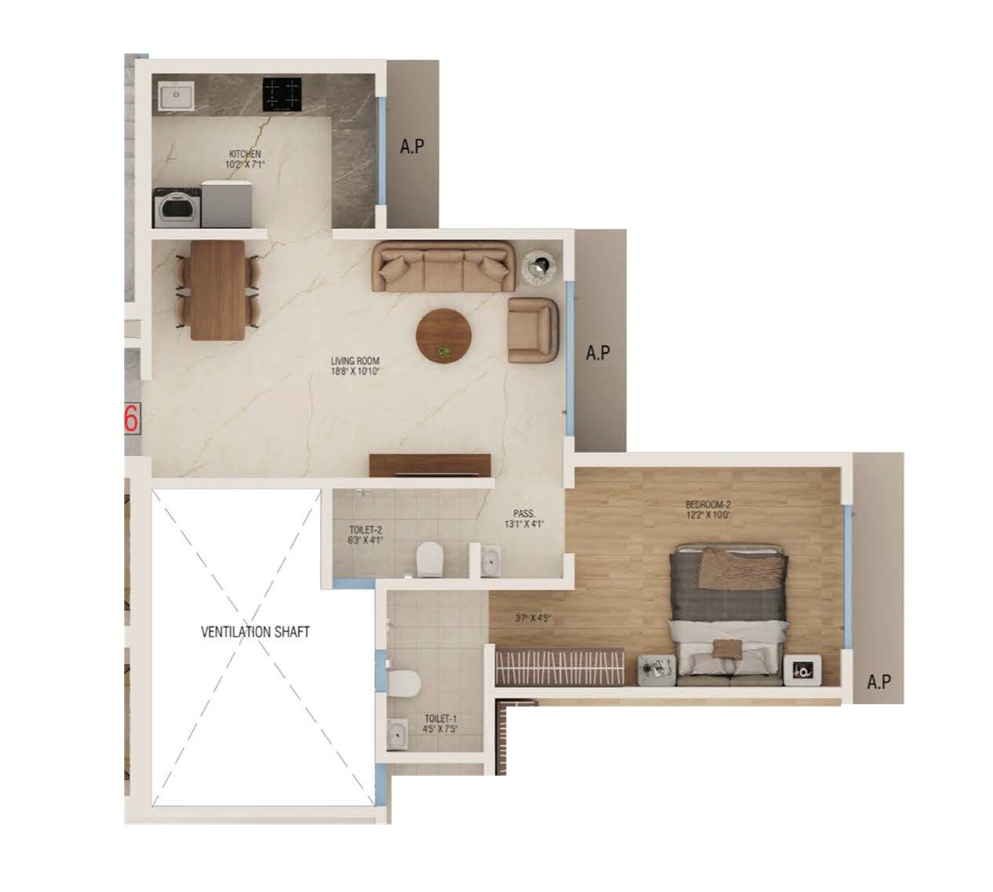 Floor plan of 1 BHK 508 Sq. Ft. Apartment in Dream Nityanand Cosmopolitan CHS, Thane