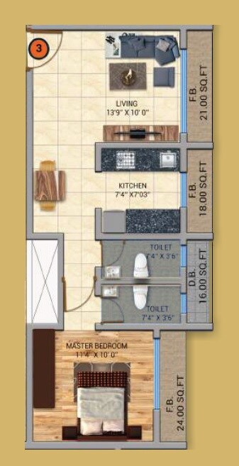 1 BHK 495 Sq. Ft. Apartment