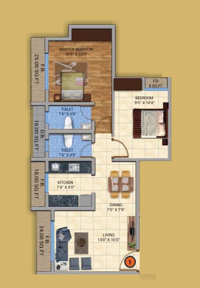 2 BHK 645 Sq. Ft. Apartment