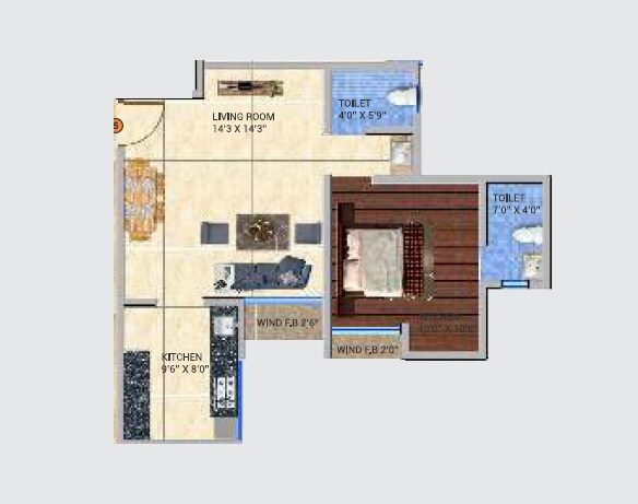 Floor plan of 1 BHK 485 Sq. Ft. Apartment in Dream Shubhamkaroti CHS, Thane