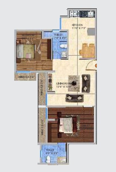 Floor plan of 2 BHK 537 Sq. Ft. Apartment in Dream Shubhamkaroti CHS, Thane