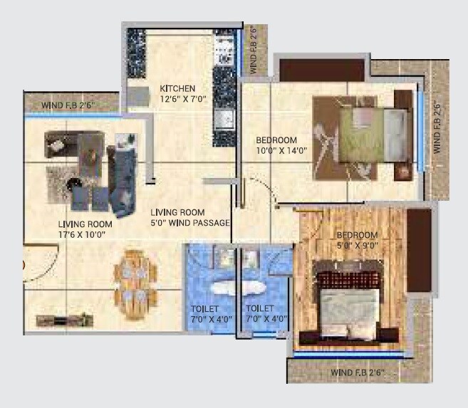 Floor plan of 2 BHK 679 Sq. Ft. Apartment in Dream Shubhamkaroti CHS, Thane