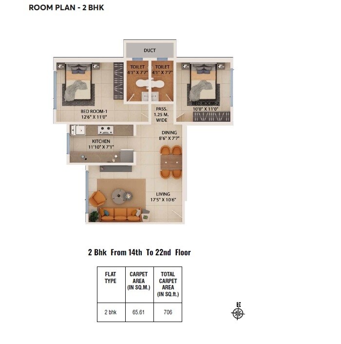 Floor plan of 2 BHK 706 Sq. Ft. Apartment in Dreams Empire, Thane