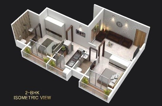 Floor plan of 2 BHK 558 Sq. Ft. Apartment in Dreams Enclave, Thane