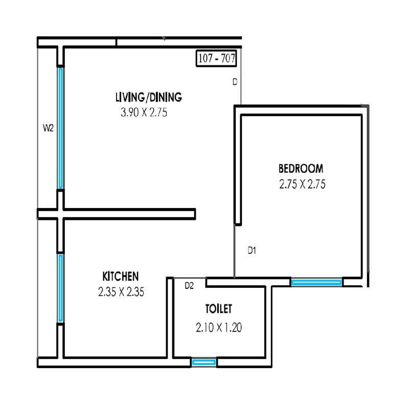 Floor plan of 1 BHK Apartment - 318 sq. ft. in Dreams Vighnaharta Apartment, Thane