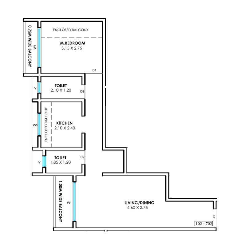 Floor plan of 1 BHK Apartment - 538 sq. ft. in Dreams Vighnaharta Apartment, Thane