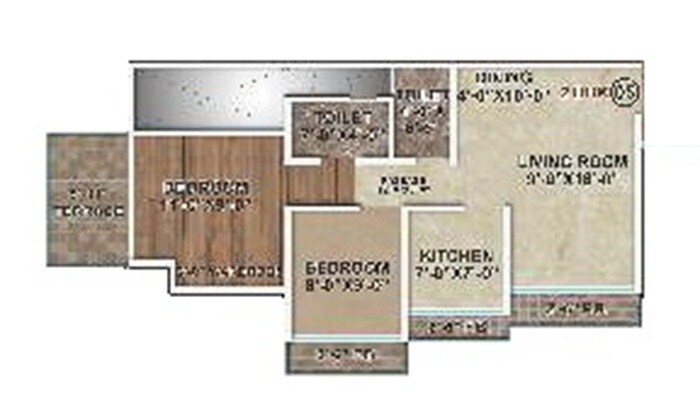 Floor plan of 2 BHK 525 Sq. Ft. Apartment in Dreamz The Classique, Thane