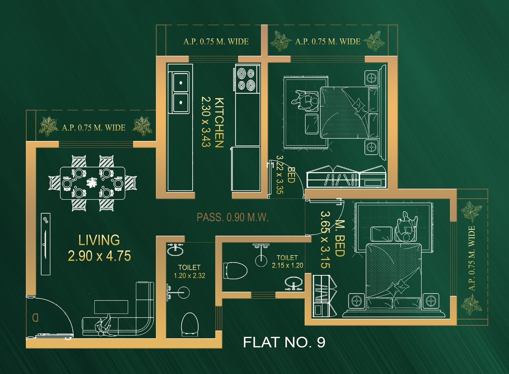 Floor plan of 2 BHK 632 Sq. Ft. Apartment in DS Sky Heritage, Thane