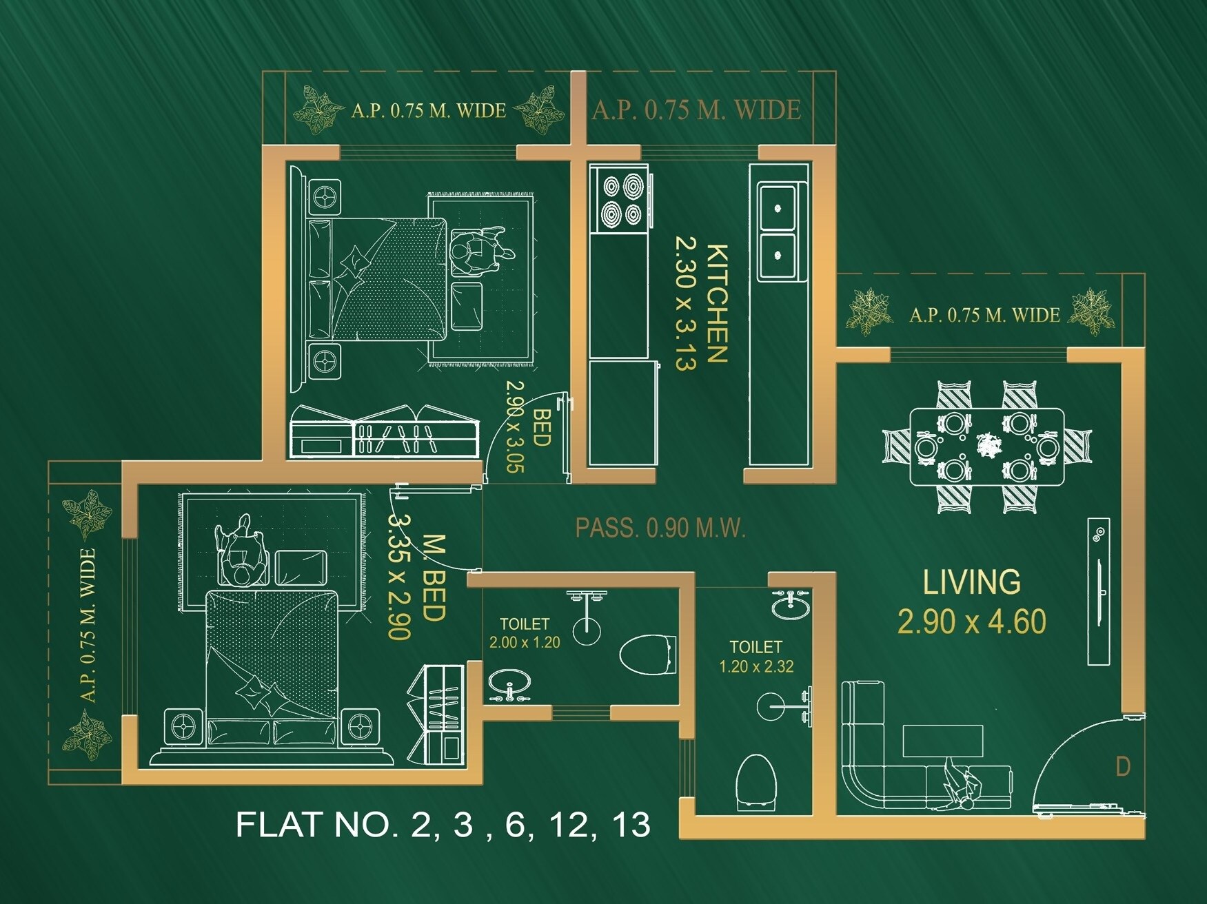 Floor plan of 2 BHK 621 Sq. Ft. Apartment in DS Sky Heritage, Thane