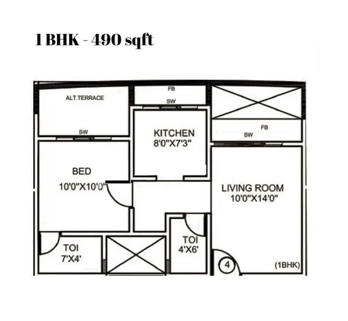 Floor plan of 1 BHK 490 Sq. Ft. Apartment in Durga Imperial, Thane