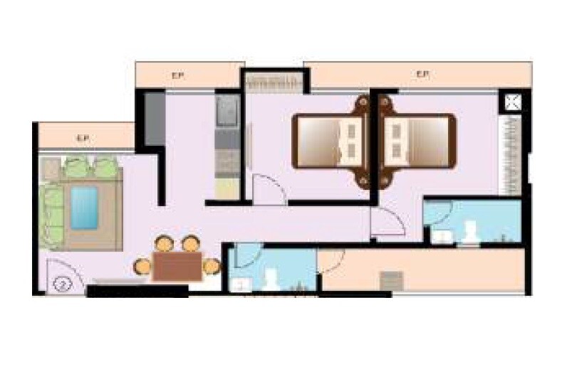 Floor plan of 2 BHK 520 Sq. Ft. Apartment in Dynamic Crest, Thane
