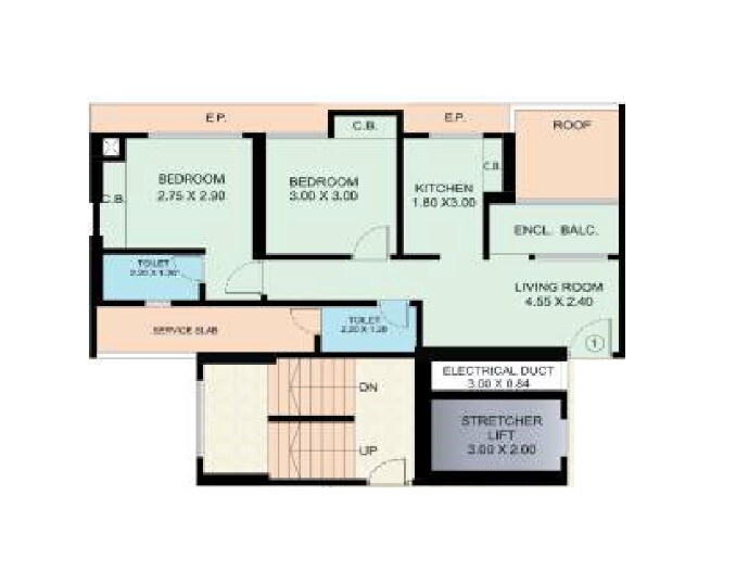 Floor plan of 2 BHK 600 Sq. Ft. Apartment in Dynamic Crest, Thane