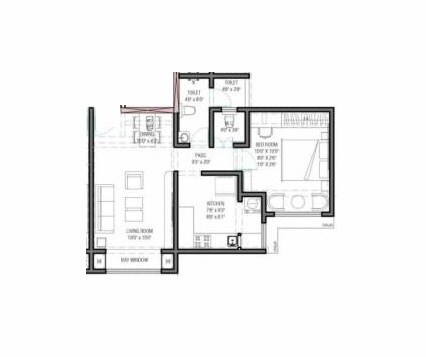 Floor plan of 1 BHK 427 Sq. Ft. Apartment in Ecovastu Madhu Milind Residency, Thane
