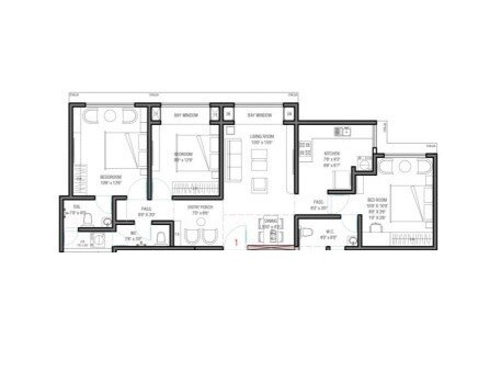 Floor plan of 3 BHK 770 Sq. Ft. Apartment in Ecovastu Madhu Milind Residency, Thane