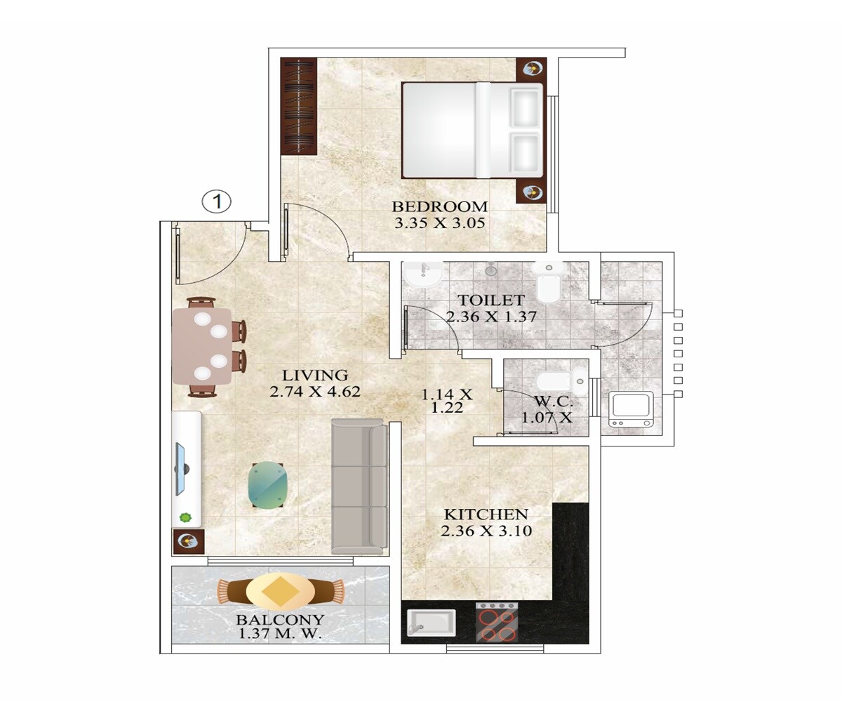 Floor plan of 1 BHK 417 Sq. Ft. Apartment in Ekadanta Empire Tower, Thane