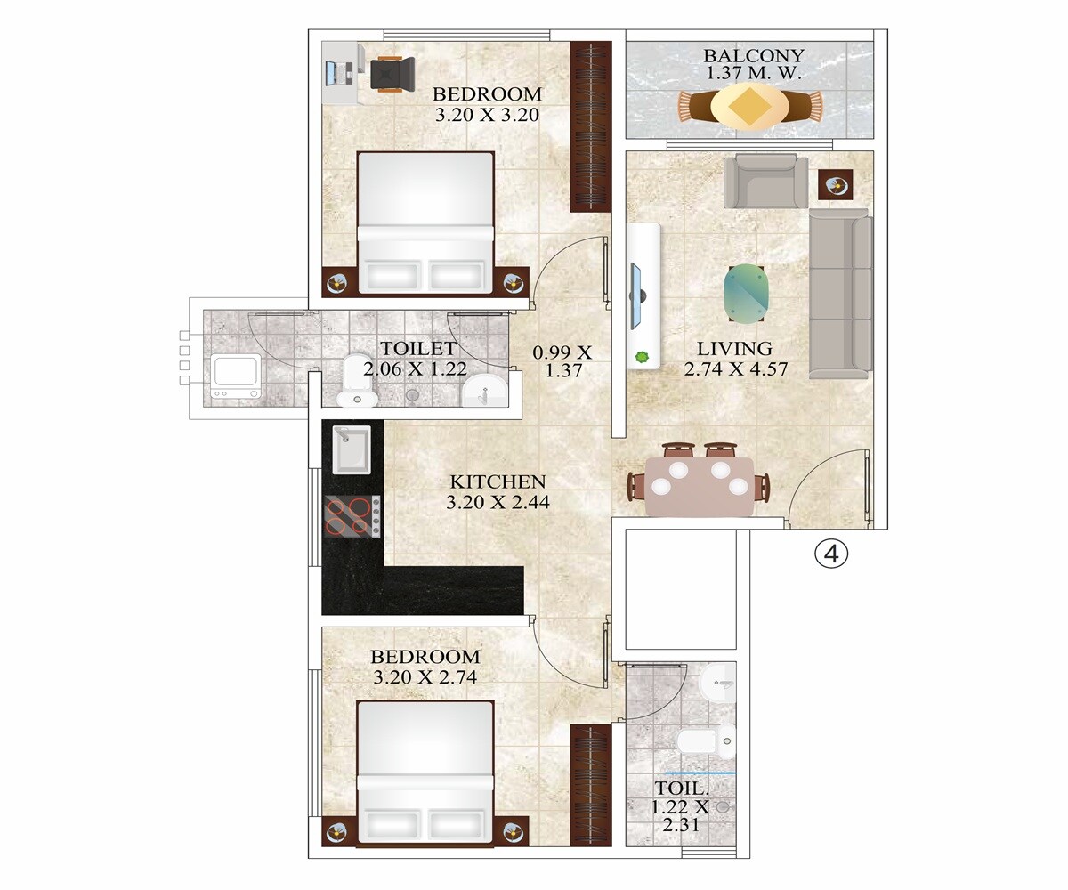 Floor plan of 1 BHK 462 Sq. Ft. Apartment in Ekadanta Empire Tower, Thane