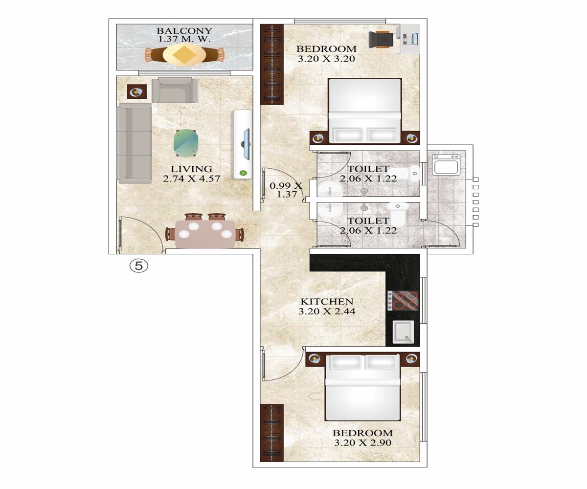 Floor plan of 1 BHK 479 Sq. Ft. Apartment in Ekadanta Empire Tower, Thane