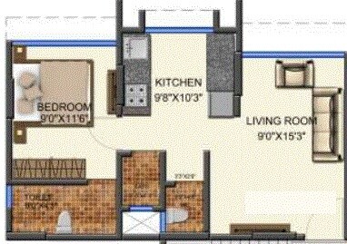 Floor plan of 1 BHK 477 Sq. Ft. Apartment in Ekdant Dinkar Elite, Thane