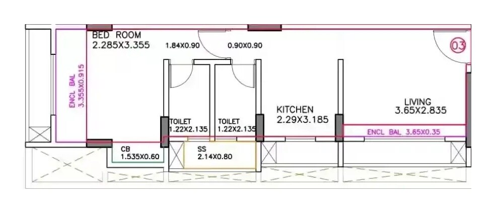 Floor plan of 1 BHK 370 Sq. Ft. Apartment in Ekdant Pratik Sahaniwas, Thane