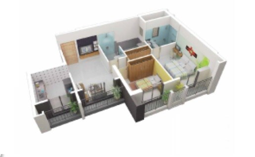 Floor plan of 2 BHK 628 Sq. Ft. Apartment in Ekdanta New Suraj Tower, Thane
