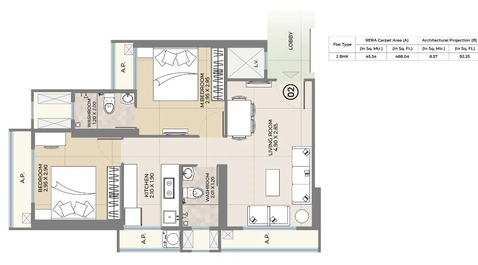 Floor plan of 2 BHK 496 Sq. Ft. Apartment in Ekdanta Rex Residency, Thane