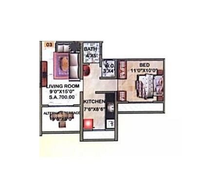 Floor plan of 1 BHK 325 Sq. Ft. Apartment in Eknath Enclave, Thane