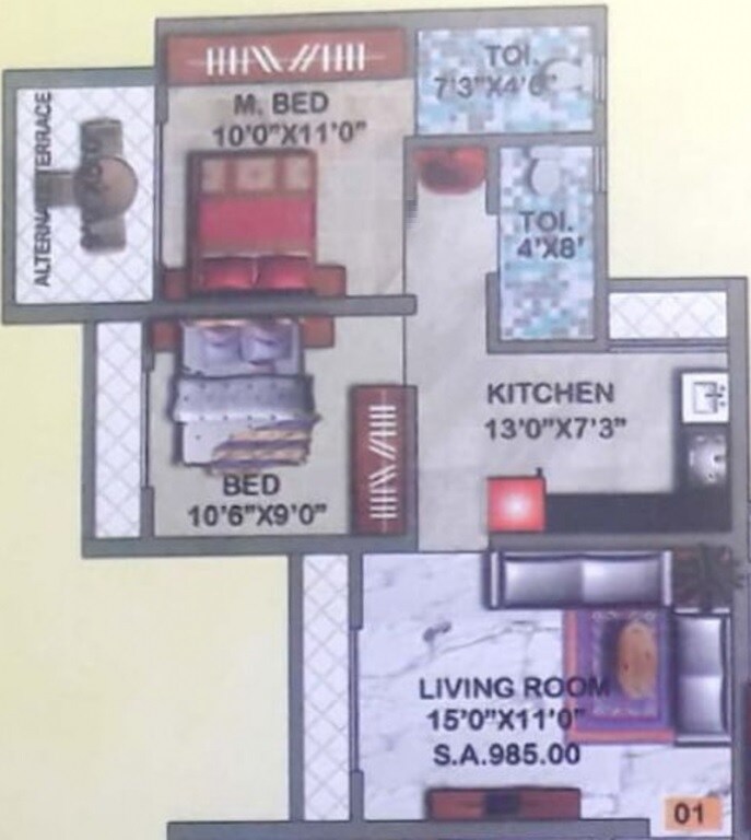 Floor plan of 2 BHK 486 Sq. Ft. Apartment in Eknath Enclave, Thane