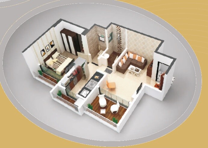Floor plan of 1 BHK 445 Sq. Ft. Apartment in Ekta Sarvodaya Classic, Thane