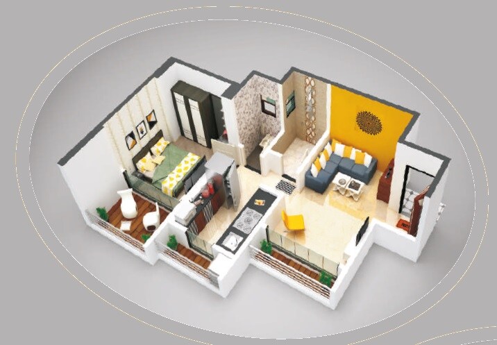 Floor plan of 1 BHK 453 Sq. Ft. Apartment in Ekta Sarvodaya Classic, Thane