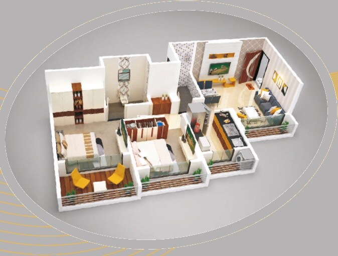 Floor plan of 2 BHK 632 Sq. Ft. Apartment in Ekta Sarvodaya Classic, Thane