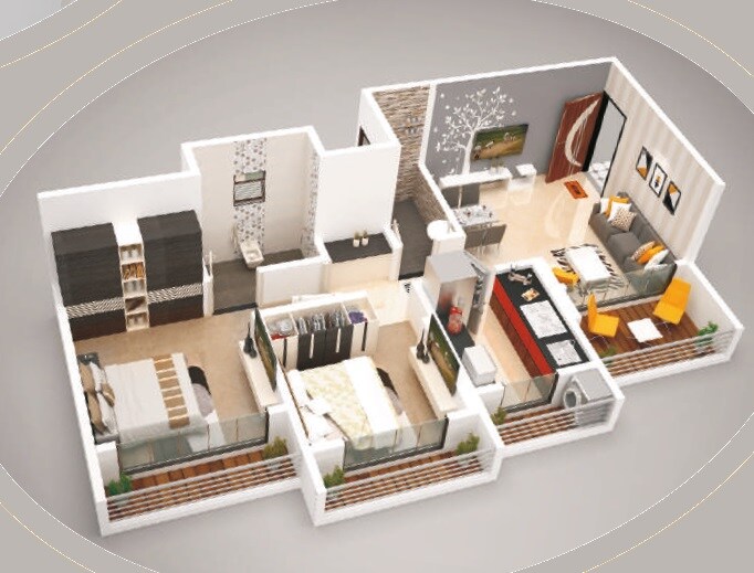 Floor plan of 2 BHK 982 Sq. Ft. Apartment in Ekta Sarvodaya Classic, Thane