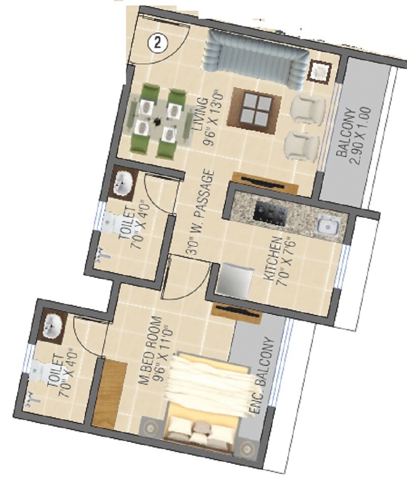 Floor plan of 1 BHK 421 Sq. Ft. Apartment in Ekveera SB Tower, Thane