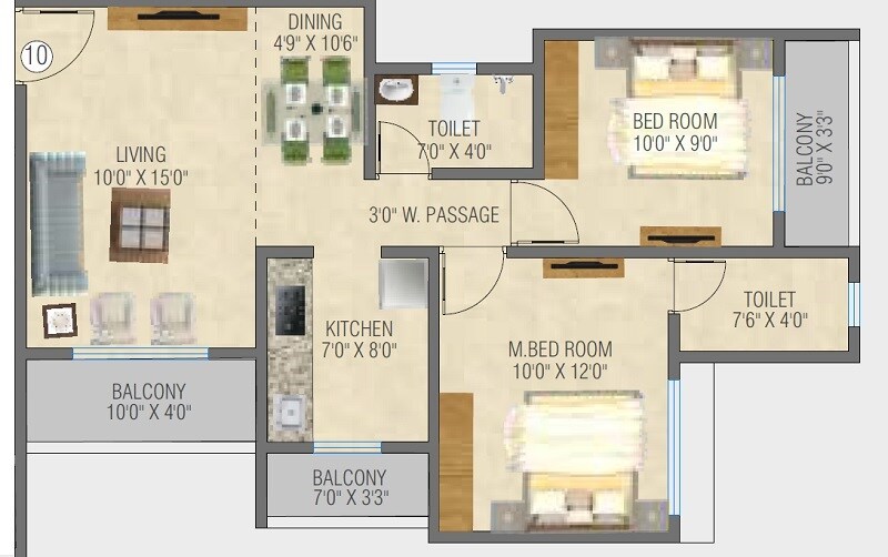 Floor plan of 2 BHK 676 Sq. Ft. Apartment in Ekveera SB Tower, Thane