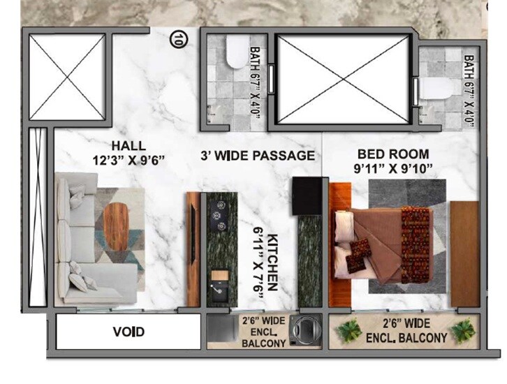 Floor plan of 1 BHK 550 Sq. Ft. Apartment in Elite Crystal, Thane