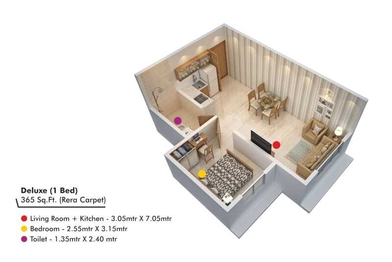 Floor plan of 1 BHK 365 Sq. Ft. Apartment in Elixir Kerala Village, Thane