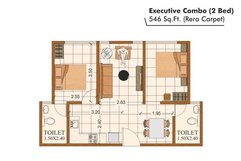Floor plan of 2 BHK 546 Sq. Ft. Apartment in Elixir Kerala Village, Thane