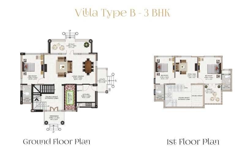 Floor plan of 3 BHK 1820 Sq. Ft. Villa in Elixir Kerala Village, Thane