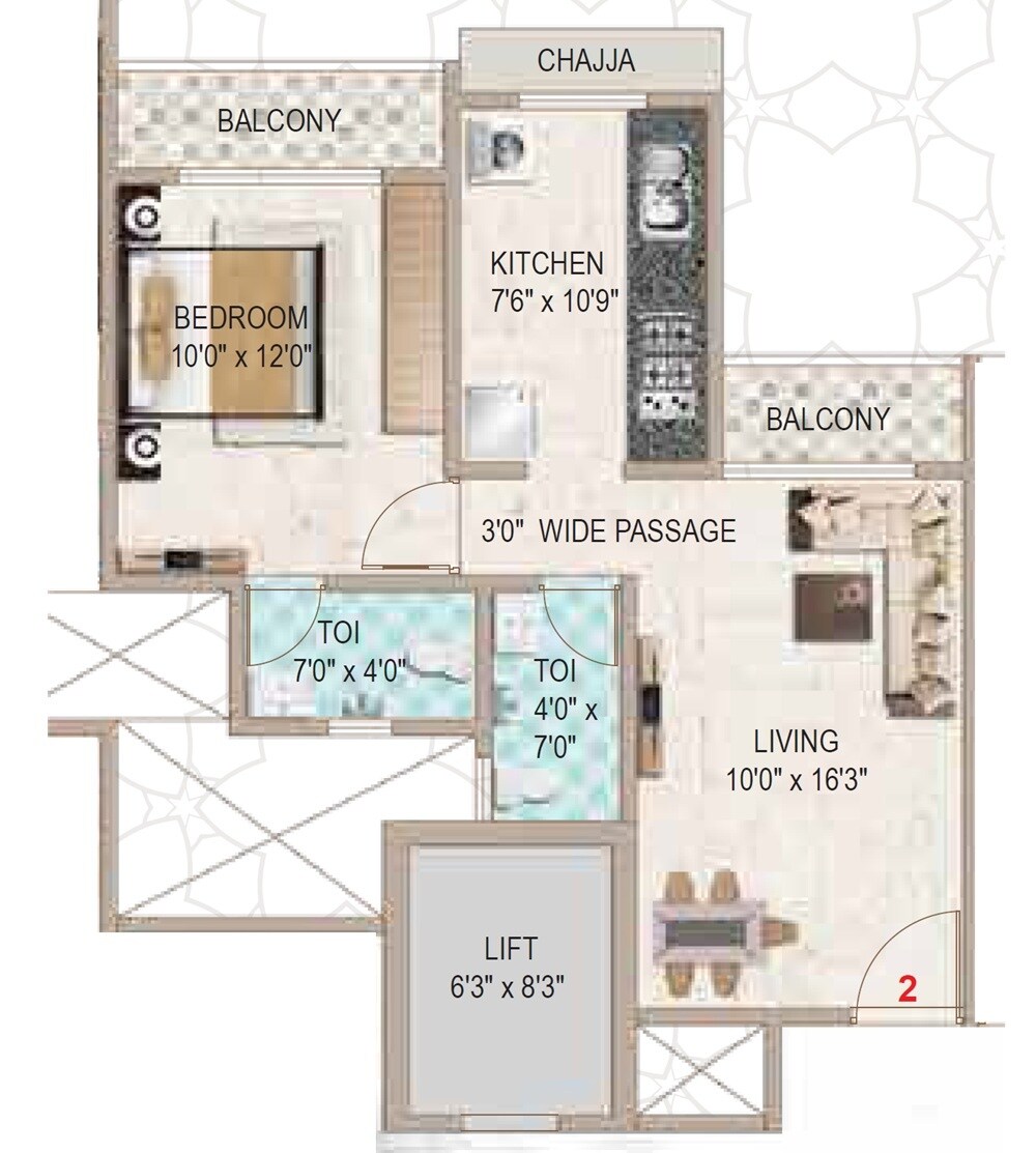 Floor plan of 1 BHK 470 Sq. Ft. Apartment in Eminent Al Maqaam, Thane