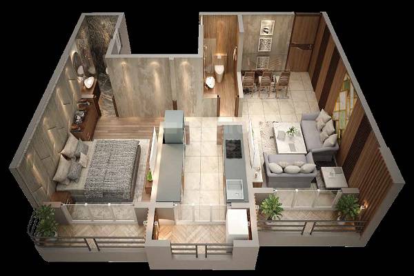 Floor plan of 1 BHK 498 Sq. Ft. Apartment in Empire Arena Square, Thane