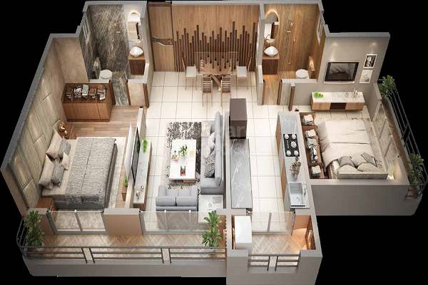 Floor plan of 2 BHK 710 Sq. Ft. Apartment in Empire Arena Square, Thane