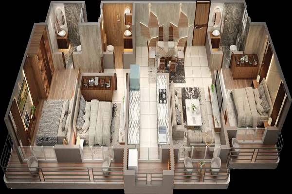 Floor plan of 3 BHK 851 Sq. Ft. Apartment in Empire Arena Square, Thane