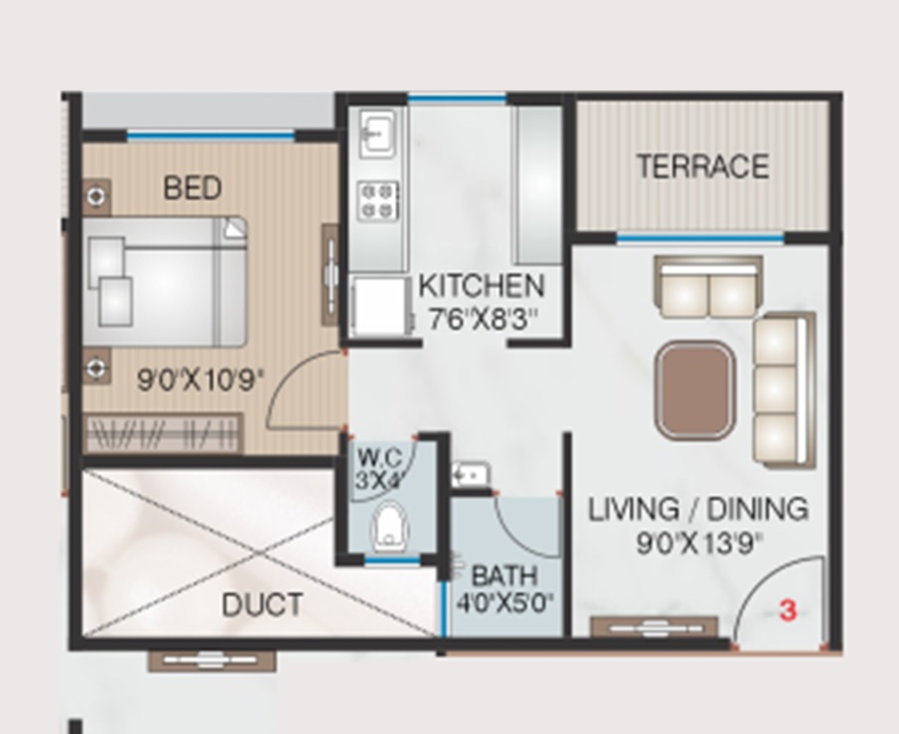 1 BHK 355 Sq. Ft. Apartment in Empire Dashmesh Pearl