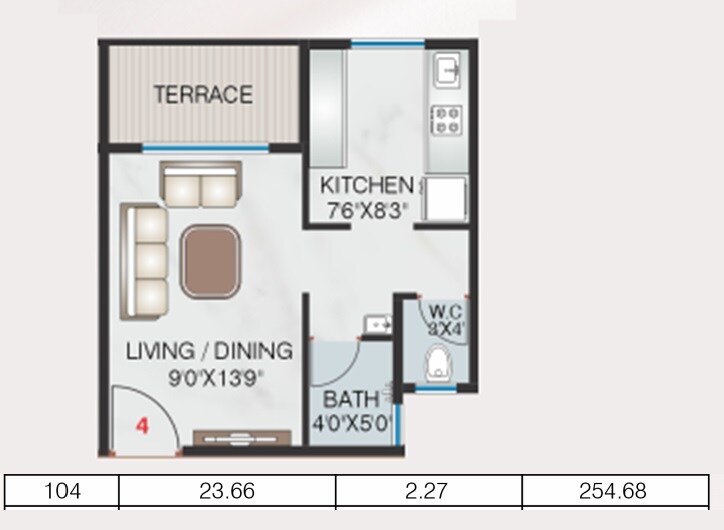 Floor plan of 255 Sq. Ft. Studio in Empire Dashmesh Pearl, Thane