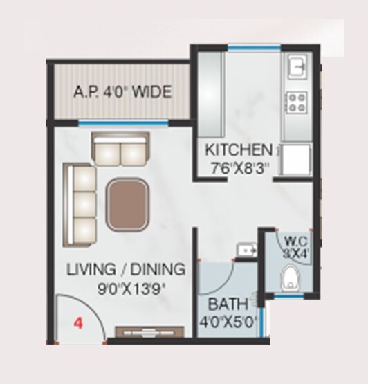 Floor plan of 290 Sq. Ft. Studio in Empire Dashmesh Pearl, Thane