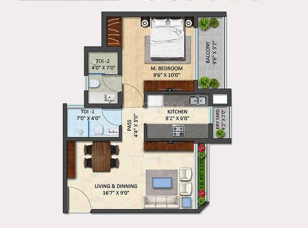 Floor plan of 1 BHK 394 Sq. Ft. Apartment in Empire Industrial Centrum, Thane