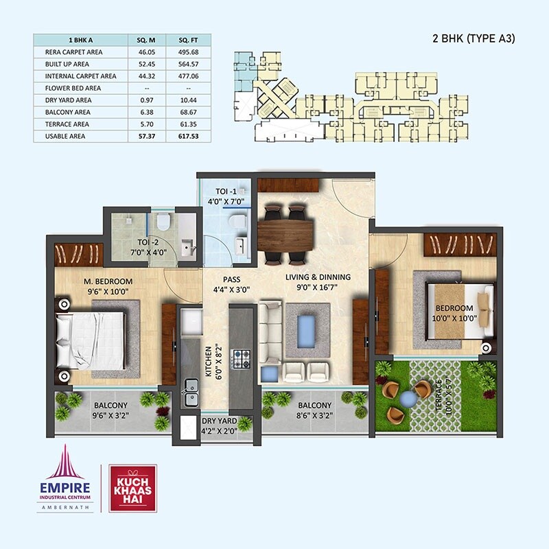 Floor plan of 2 BHK 495 Sq. Ft. Apartment in Empire Industrial Centrum Phase 1, Thane