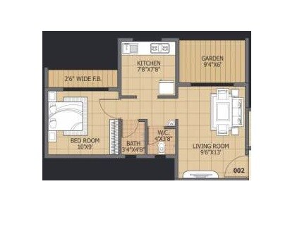 Floor plan of 1 BHK 400 Sq. Ft. Apartment in Enrich Hills, Thane